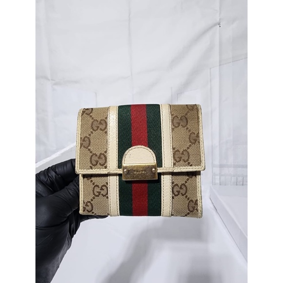 Authentic GUCCI GG Guccissima Sherry Line Biford Compact Wallet Cream/Beige - Picture 1 of 14